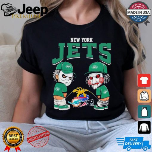 Michael Myers And Billy The Puppet X New York Jets Pee On NFL Teams Halloween Shirt