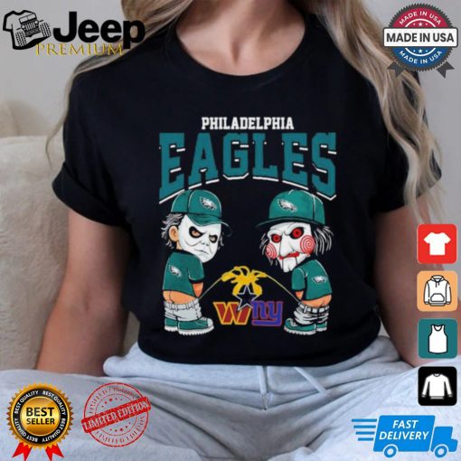 Michael Myers And Billy The Puppet X Philadelphia Eagles Pee On NFL Teams Halloween Shirt