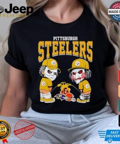 Michael Myers And Billy The Puppet X Pittsburgh Steelers Pee On NFL Teams Halloween Shirt