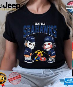 Michael Myers And Billy The Puppet X Seattle Seahawks Pee On NFL Teams Halloween Shirt