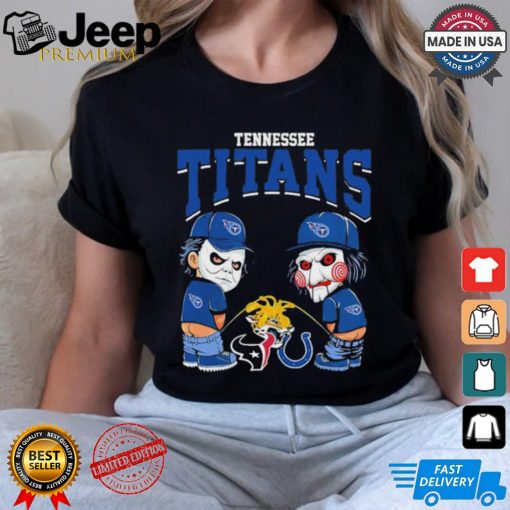 Michael Myers And Billy The Puppet X Tennessee Titans Pee On NFL Teams Halloween Shirt