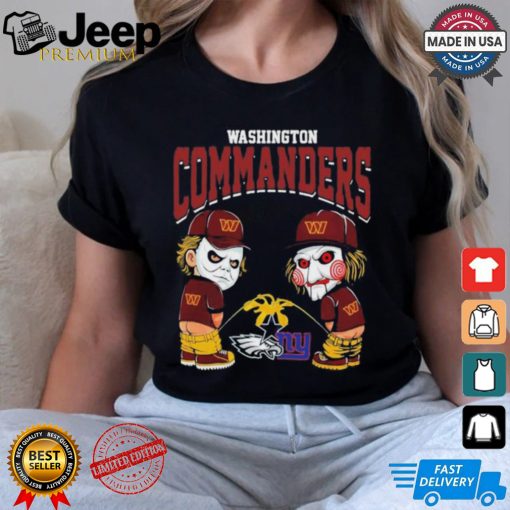 Michael Myers And Billy The Puppet X Washington Commanders Pee On NFL Teams Halloween Shirt