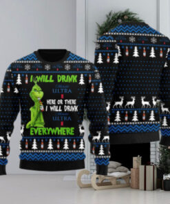 Michelob Ultra Grinch Will Drink Everywhere Ugly Sweater