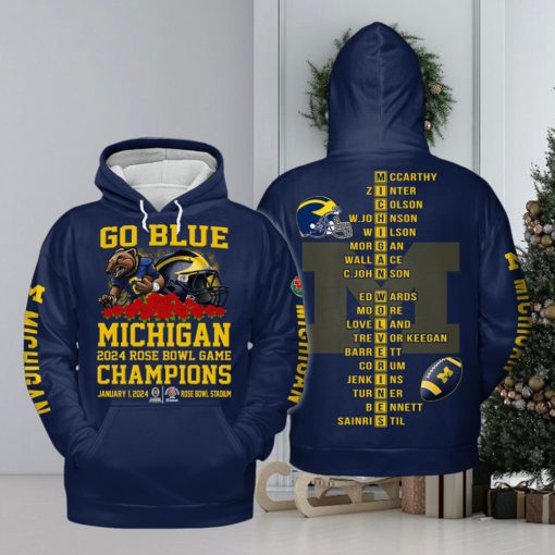 Michigan 2024 Rose Bowl Game Champions Go Blue Hoodie T Shirt