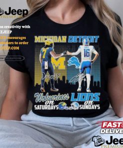 Michigan Donovan Edwards And Detroit Jared Goff On Saturdays And On Sundays Shirt