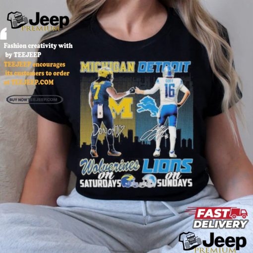 Michigan Donovan Edwards And Detroit Jared Goff On Saturdays And On Sundays Shirt