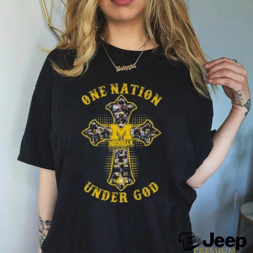 Michigan Wolverines Cross One Nation Under God Signatures Shirt