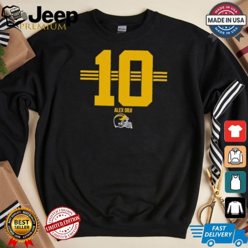 Michigan Wolverines Football Alex Orji No. 10 stripe helmet shirt