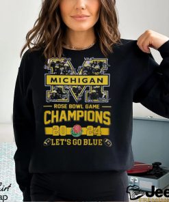 Michigan Wolverines Logo Players Signatures 2024 Rose Bowl Game Champions Let’s Go Blue Shirt