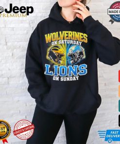 Michigan Wolverines On Saturday And Detroit Lions On Sundays Vintage Helmets Shirt