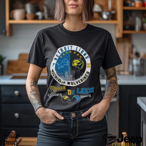 Michigan Wolverines On Saturdays Detroit Lions On Sundays Helmet Tshirt