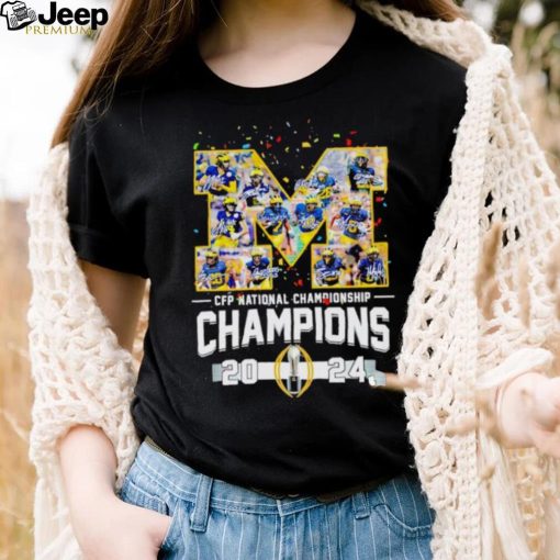 Michigan Wolverines big logo CFP National Championship Champions 2024 signatures shirt