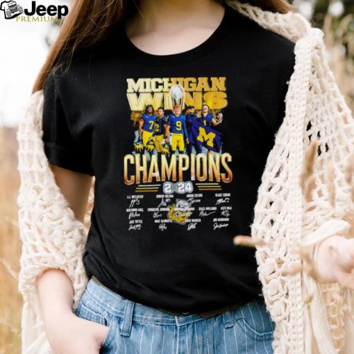 Michigan wins CFP National Champions 2024 player signatures logo shirt