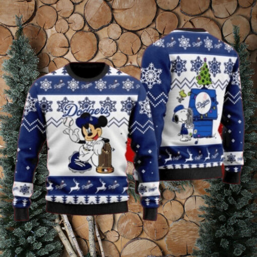 Mickey And Snoopy Dodgers Champions Ugly Christmas Sweater