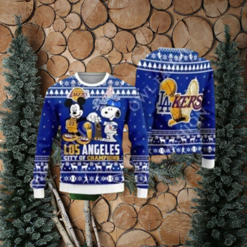 Mickey And Snoopy LA City of Champions Ugly Sweater