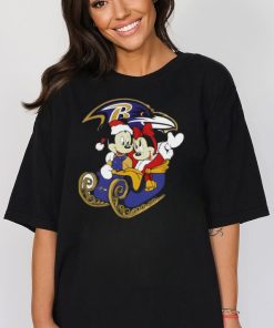 Mickey Minnie Santa Ride Sleigh Christmas Baltimore Ravens 2024 Shirt