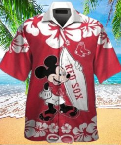 Mickey Mouse And Tropical Flowers Boston Red Sox Hawaiian Shirt