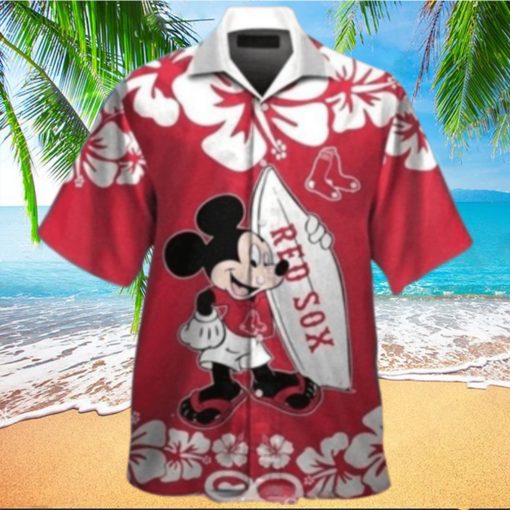 Mickey Mouse And Tropical Flowers Boston Red Sox Hawaiian Shirt