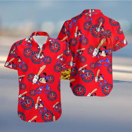 Mickey Mouse Baseball New England Patriots Red Western Hawaiian Shirt