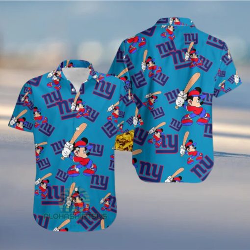 Mickey Mouse Baseball New York Giants Sapphire Hawaiian Camp Shirt