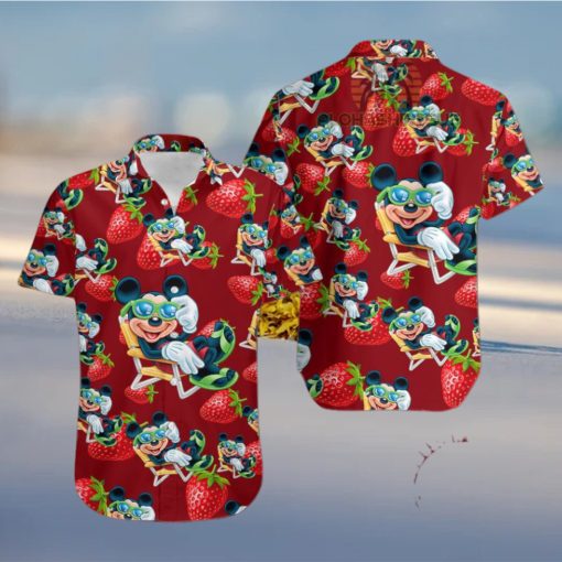 Mickey Mouse Beach Strawberry Maroon Mens Tall Hawaiian Shirts