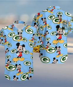 Mickey Mouse Call Phone Green Bay Packers Blue Button Down Hawaiian Shirt