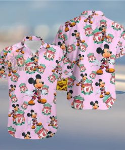 Mickey Mouse Character Liverpool Fc Pink Tropical Print Hawaiian Shirt