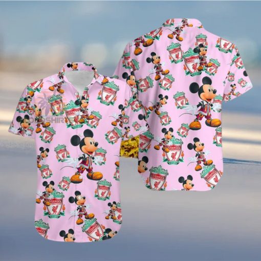 Mickey Mouse Character Liverpool Fc Pink Tropical Print Hawaiian Shirt