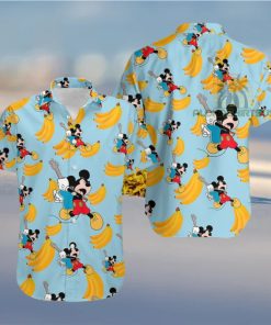 Mickey Mouse Electric Guitar Banana Light Blue Unisex Hawaiian Shirts