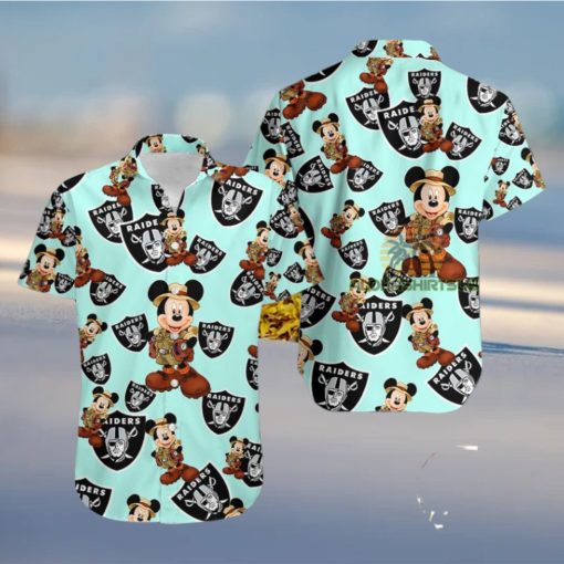 Mickey Mouse Explorer Oakland Raiders Light Blue Best Aloha Hawaiian Shirts