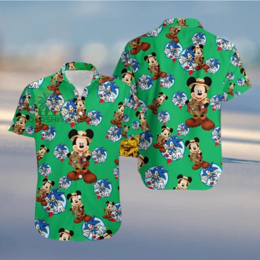 Mickey Mouse Explorer Segasonic The Hedgehog Irish Green Vintage Aloha Hawaiian Shirt