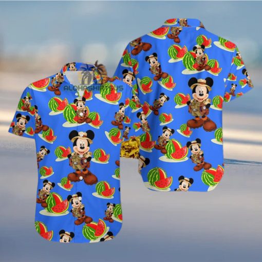 Mickey Mouse Explorer Watermelon Royal Blue Aloha Print Hawaiian Shirt