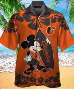 Mickey Mouse Graphic Baltimore Orioles Tropical Hibiscus Flower Hawaiian Shirt