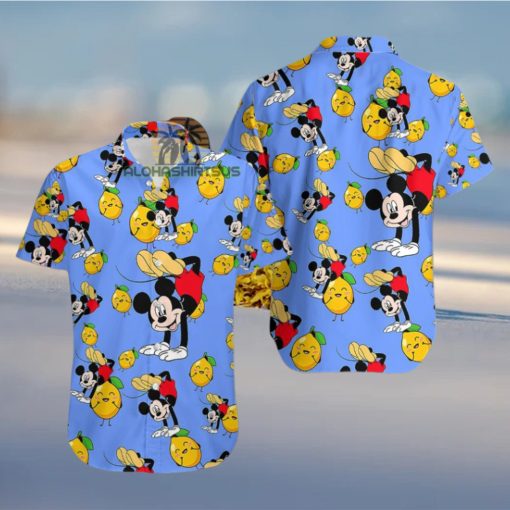 Mickey Mouse Hip Hop Lemon Blue Western Hawaiian Shirt