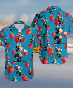 Mickey Mouse Hula Strawberry Sapphire Slim Fit Hawaiian Shirt