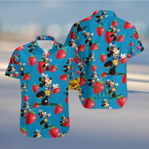 Mickey Mouse Hula Strawberry Sapphire Slim Fit Hawaiian Shirt