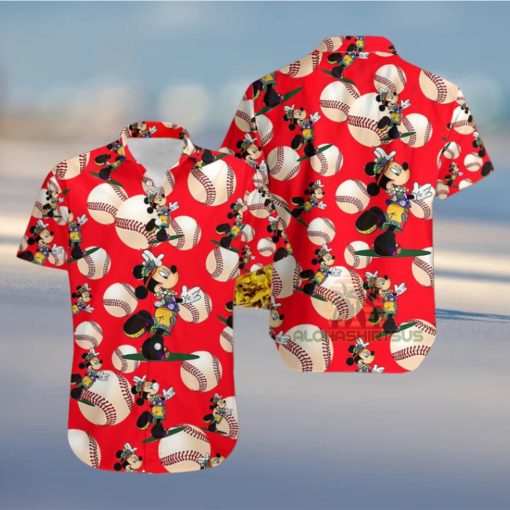 Mickey Mouse Hula White Baseball Red Youth Hawaiian Shirts