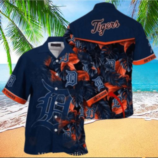 Midnight Tropical Leaf Patterns Detroit Tigers Personalized Hawaiian Shirt