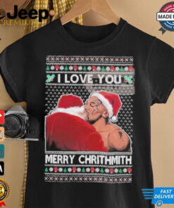 Mike Tyson Kiss Santa I Love You Merry Chrithmith 2024 shirt featuring a humorous holiday design with festive text and graphics.