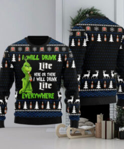 Miller Lite Grinch Will Drink Everywhere Ugly Sweater