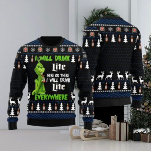 Miller Lite Grinch Will Drink Everywhere Ugly Sweater