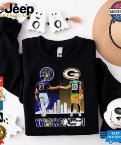 Milwaukee Brewers Adames and Green Bay Packers Love Wisconsin city skyline shirt