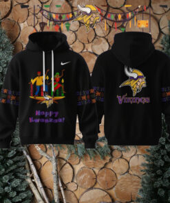 A festive hoodie celebrating Kwanzaa with the Minnesota Vikings' logo, designed for fans who want to show their team spirit while embracing the holiday season in 2025.