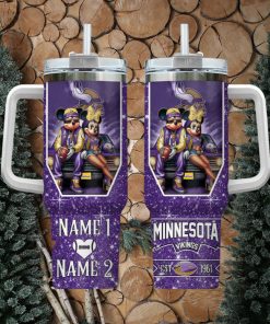 Minnesota Vikings NFL Mickey And Minnie Couple 40oz Stanley Tumbler Custom Name