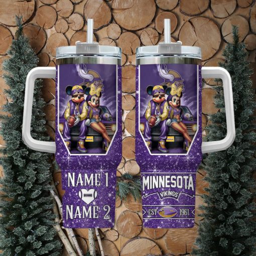 Minnesota Vikings NFL Mickey And Minnie Couple 40oz Stanley Tumbler Custom Name