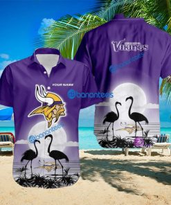 Minnesota Vikings Nfl Team With Flamingo Moon Pattern Button Down Hawaiian Shirt For Big Fans Custom Name