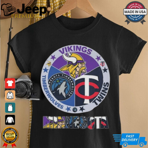 Minnesota Vikings Twins And Timberwolves City Champions Logo 2024 Shirt