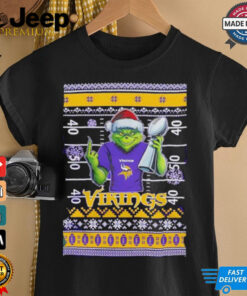 Minnesota Vikings X Grinch Christmas with Super Bowl Trophy ugly Christmas shirt