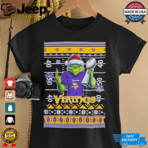 Minnesota Vikings X Grinch Christmas with Super Bowl Trophy ugly Christmas shirt