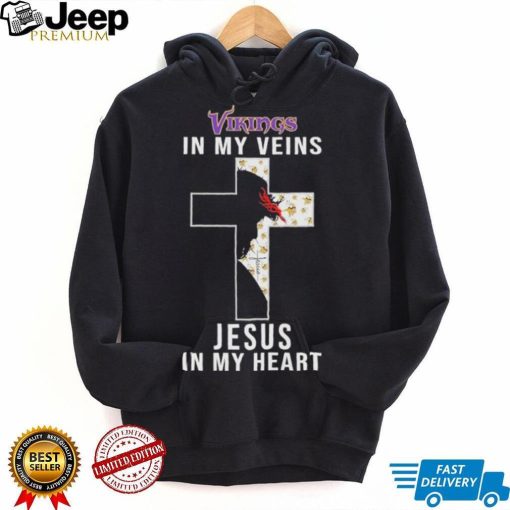 Minnesota Vikings in My Veins Jesus in My Heart 2024 Shirt